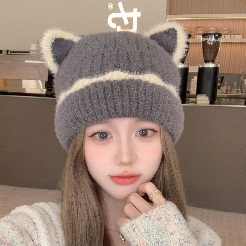 百搭可爱套头帽子女秋冬天日系时尚针织帽保暖护耳毛线 线帽2026