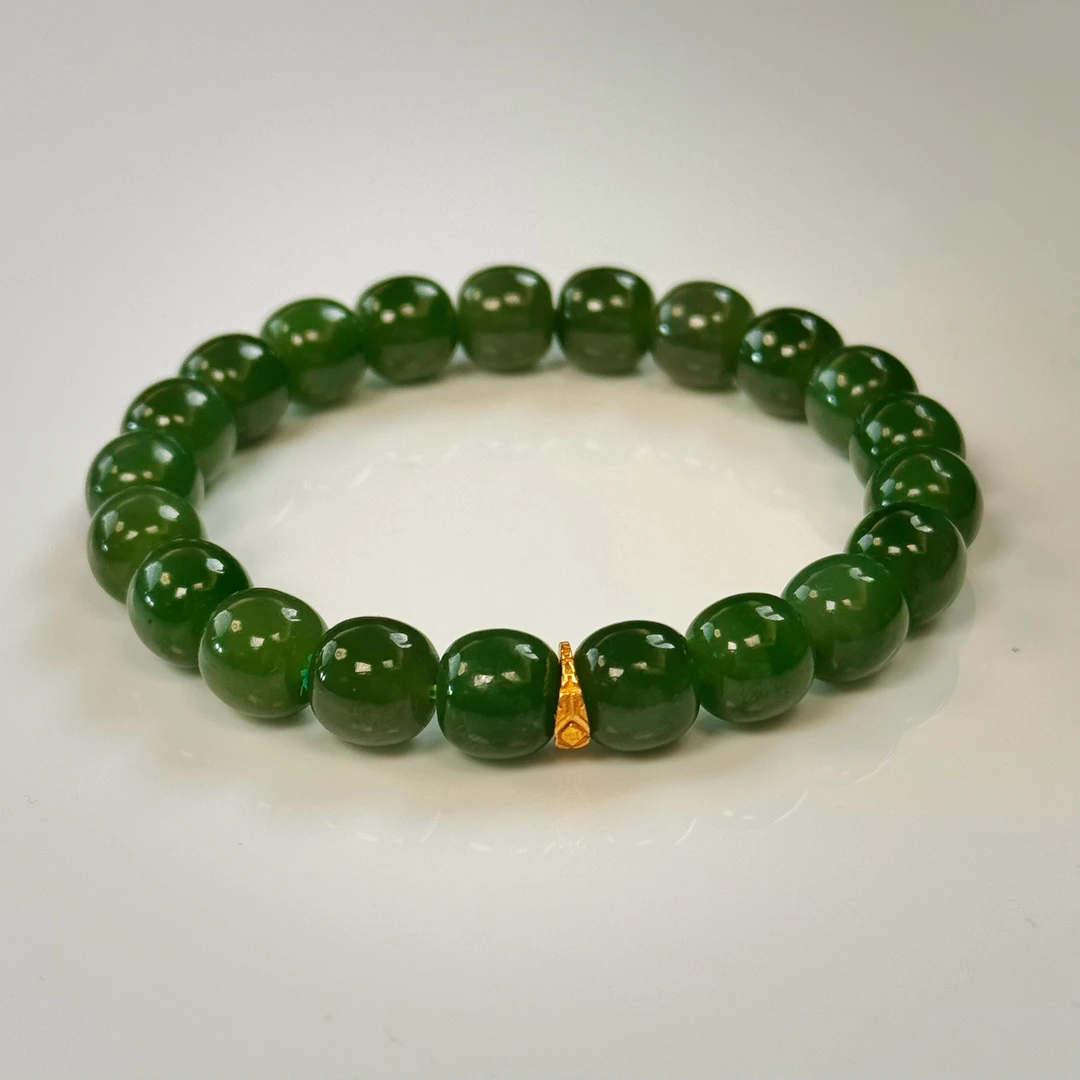 小天出品·高品辣阳绿金标碧玉10M和田玉手串（THTY6924多样性发一）