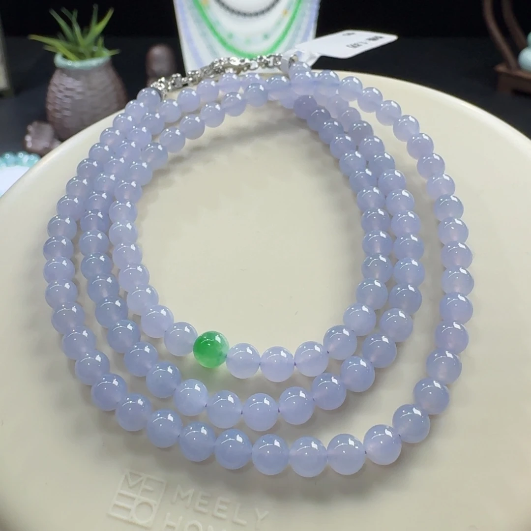 翡翠未镶嵌手链冰胶浓紫长串5mm
