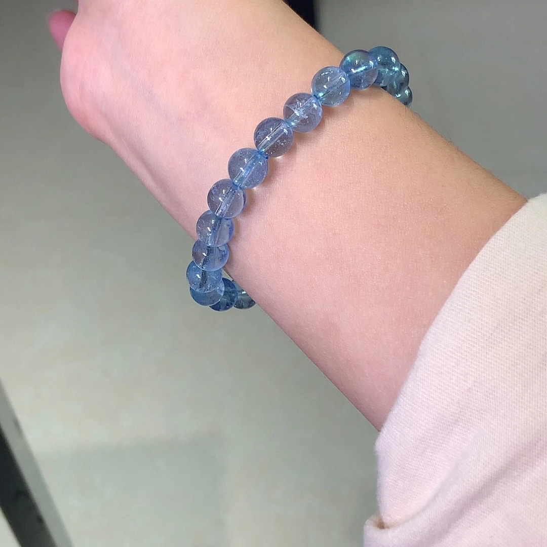 未镶嵌手串海蓝宝石7mm圣蓝透闪（叠拍10件）总价450元