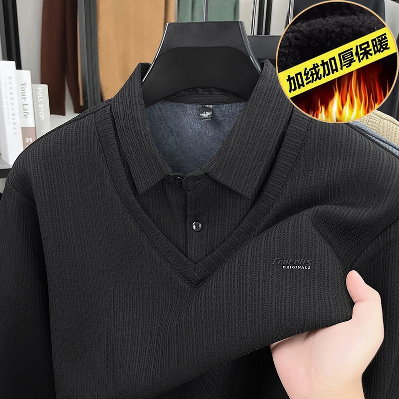 中年男装长袖t恤加绒加厚