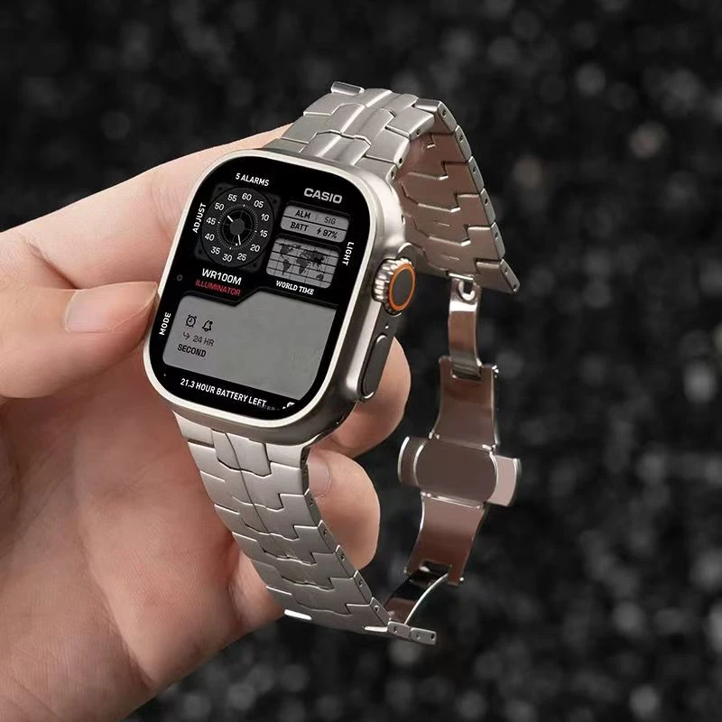 适用苹果钛金属表带钢铁侠钛橙ultra2男款iwatch表带