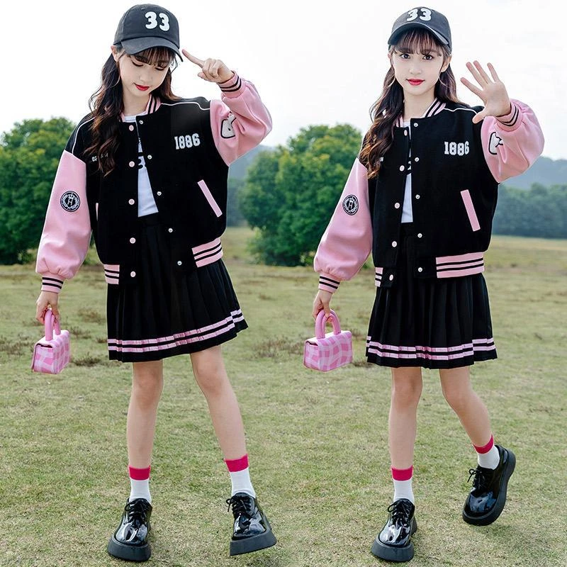 女童套装春装2026新款洋气儿童时髦网红休闲春季棒球服运动两件套