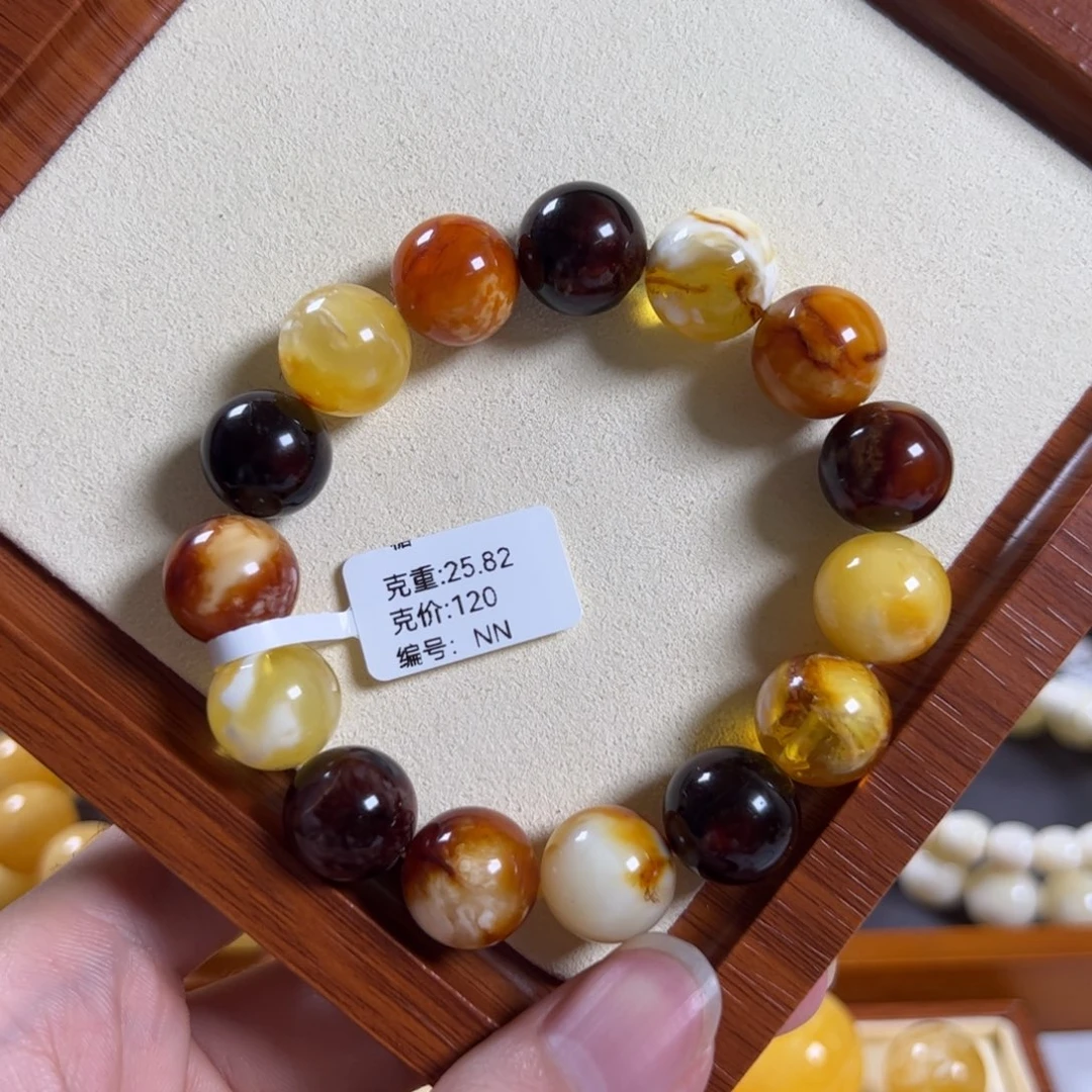 手链琥珀未镶嵌14.5mm沁色蜜蜡手串NN