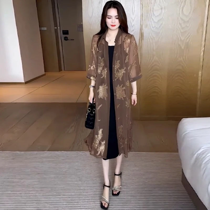 时尚套装女2025夏新款大方得体穿搭一整套防晒衫外披吊带裙两件套