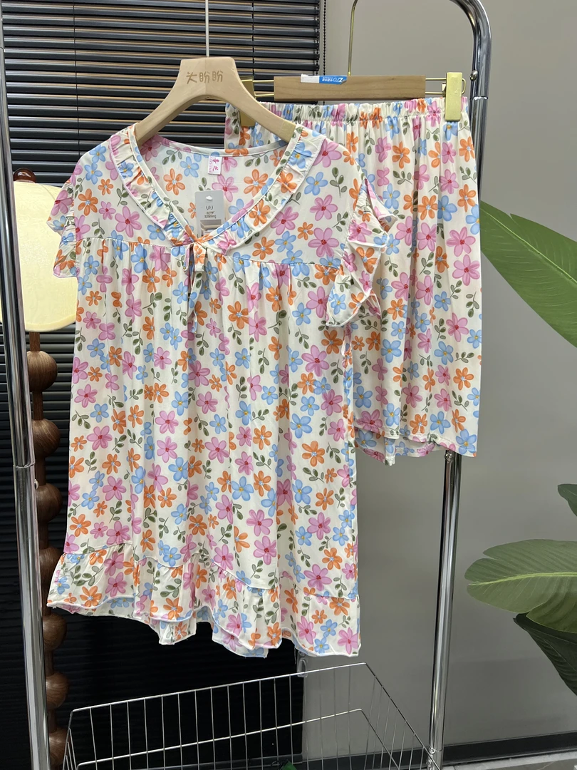 夏季超薄冰丝家居服套装韩版显瘦家居服睡衣女