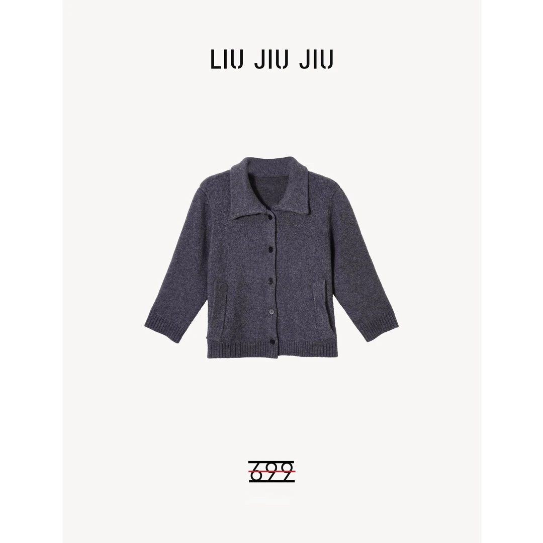 LIUJIUJIU韩系复古螺纹下摆翻领简约设计感时尚百搭针织衫SY4822L