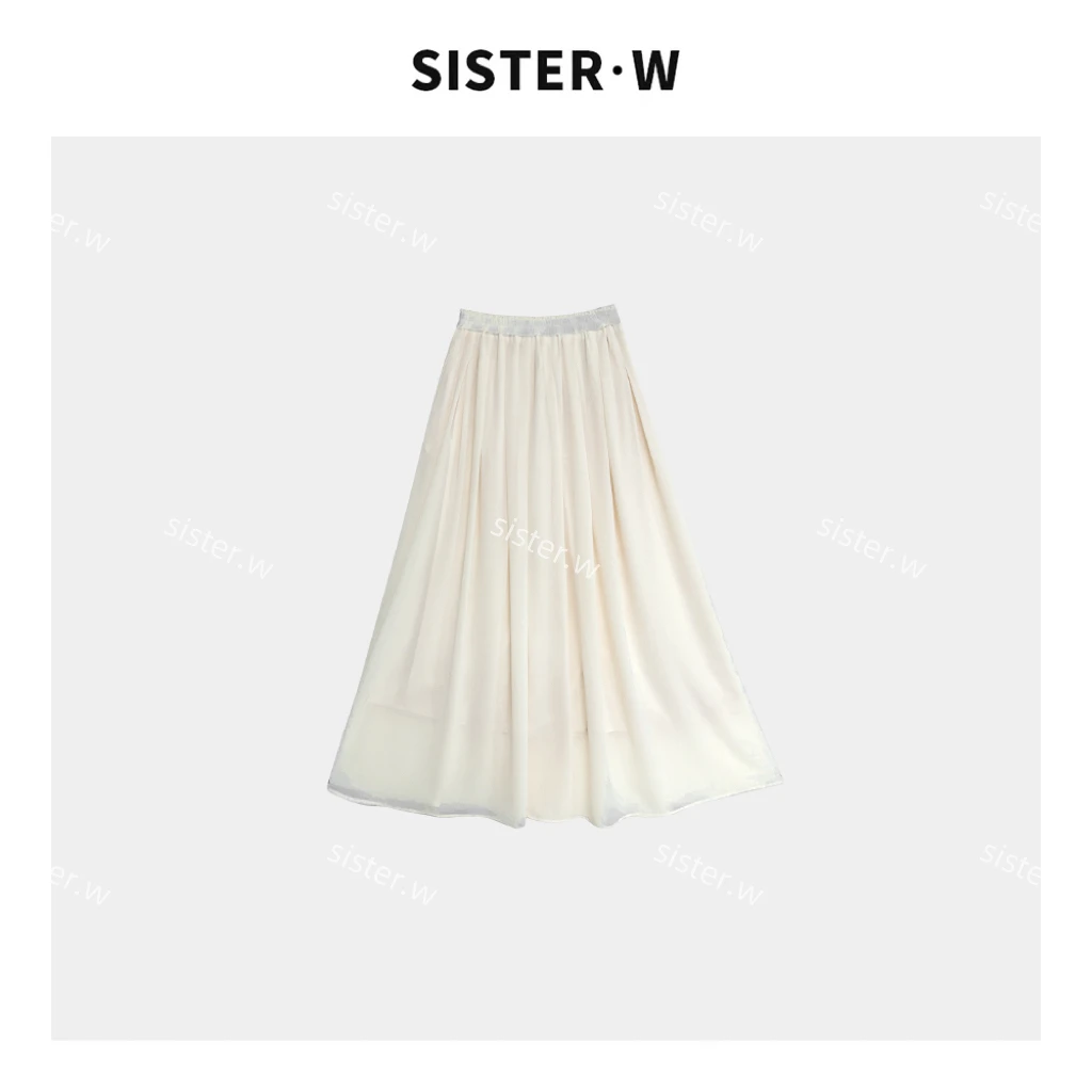 温柔风轻薄压褶A字半身裙  6123