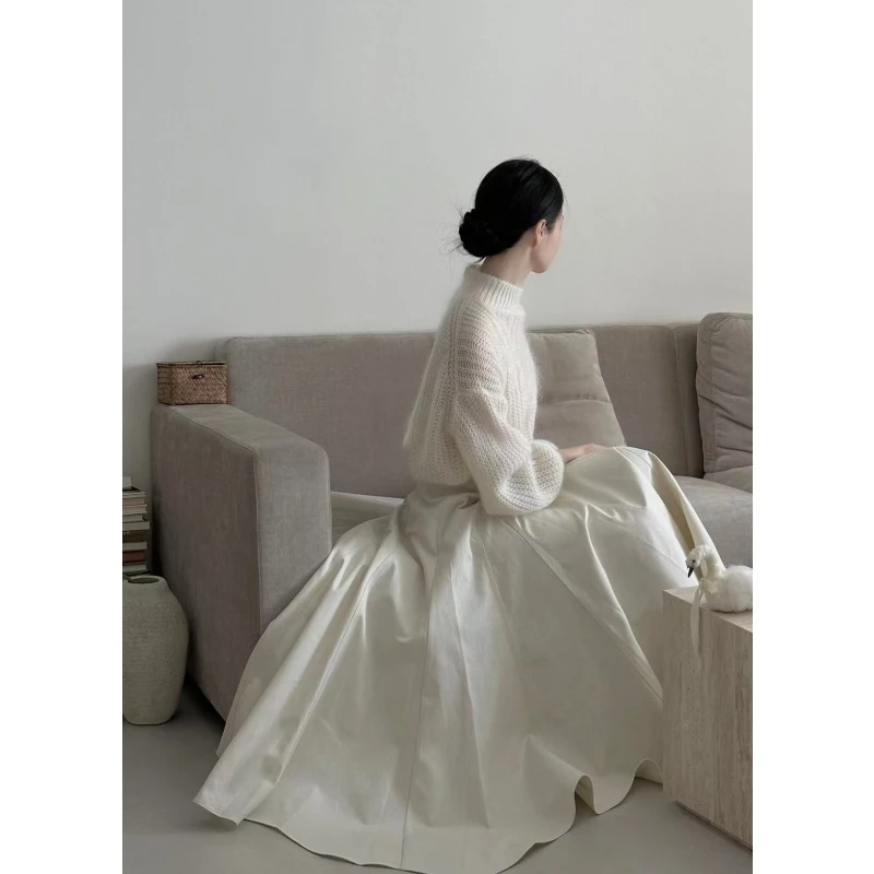 韩系慵懒风软糯高领毛衣女秋冬季2025新款宽松显瘦百搭半身裙套装