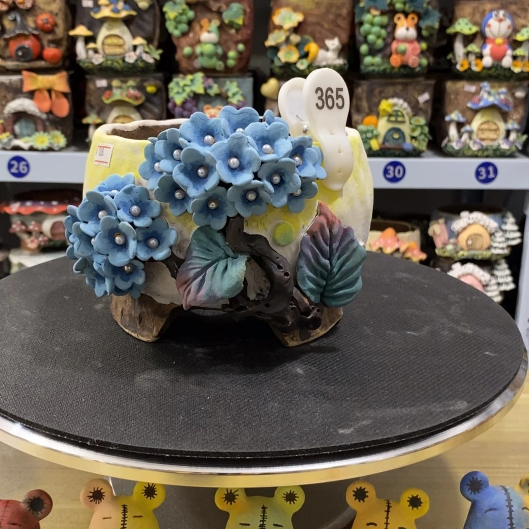 白狐粗陶手捏花盆