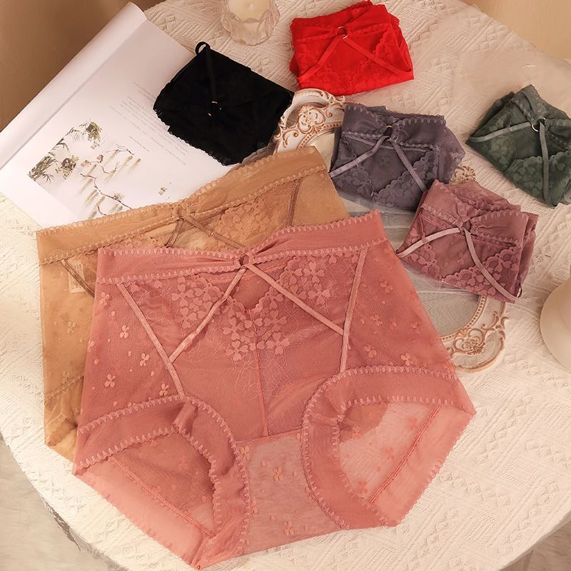 【维多女神】高腰性感镂空抗菌女士内裤蕾丝无痕夏季提臀大码薄款
