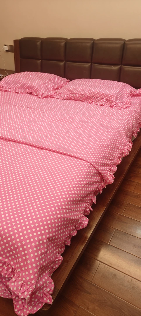 粉色小波点花边被套尺寸200*230