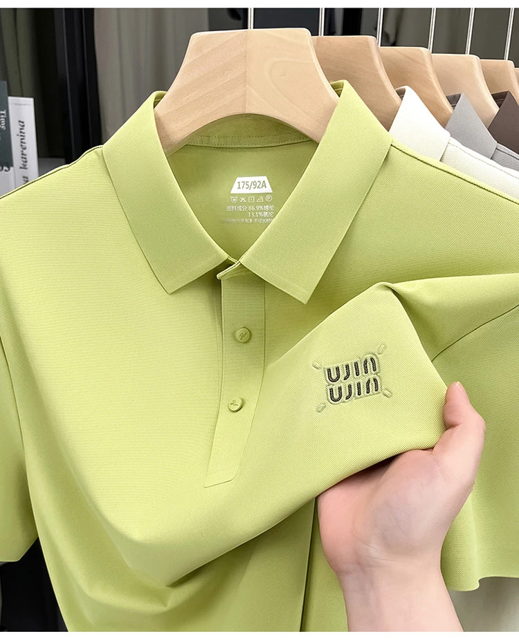 2025年春夏季潮流短袖t恤男士商务休闲宽松薄款冰丝POLO衫上衣