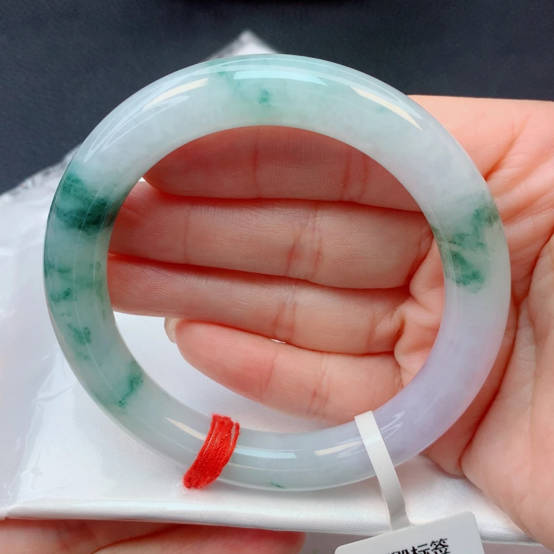 翡翠未镶嵌手镯55-56糯冰飘花圆条