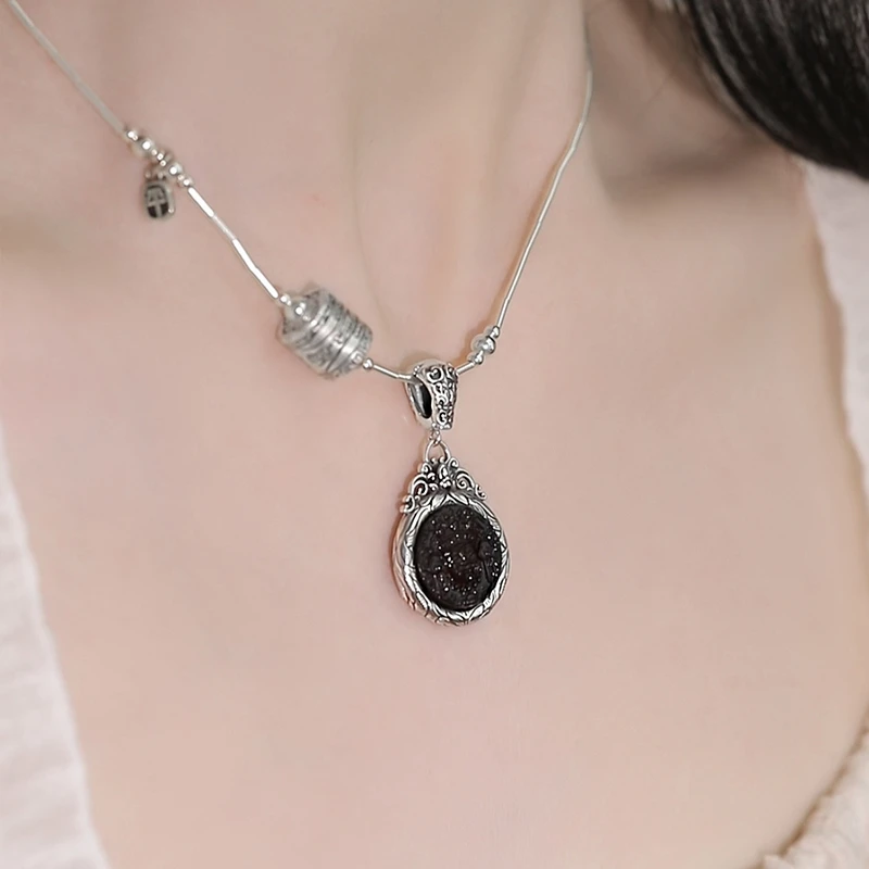 <一禅兄>S925银血珀扎基做旧吊坠百搭复古民族风镶嵌深浅不一