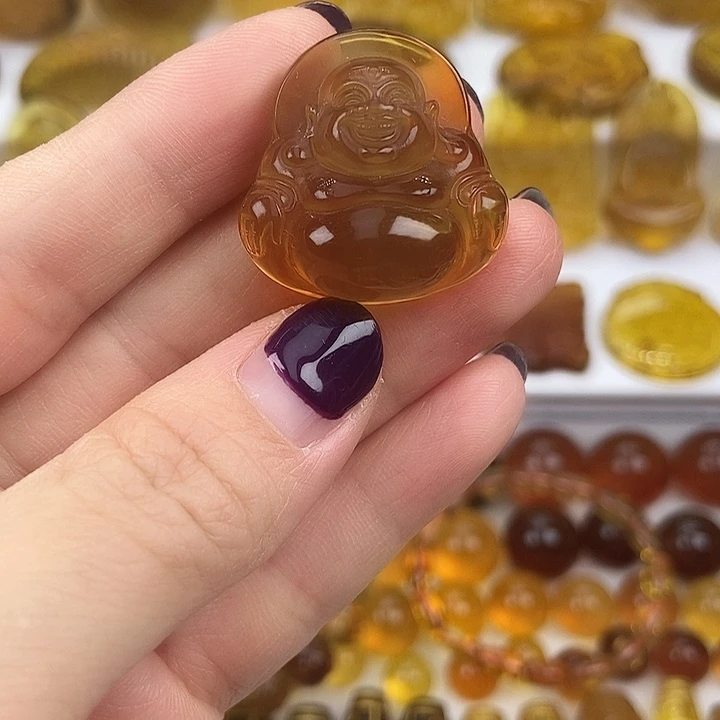 琥珀吊坠(不含链)未镶嵌天然缅甸琥珀棕红大肚佛
