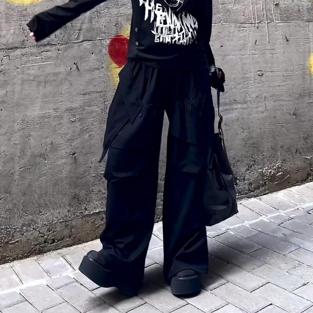 重工不规则设计立体口袋拖地高街阔腿设计感工装裤百搭卫裤