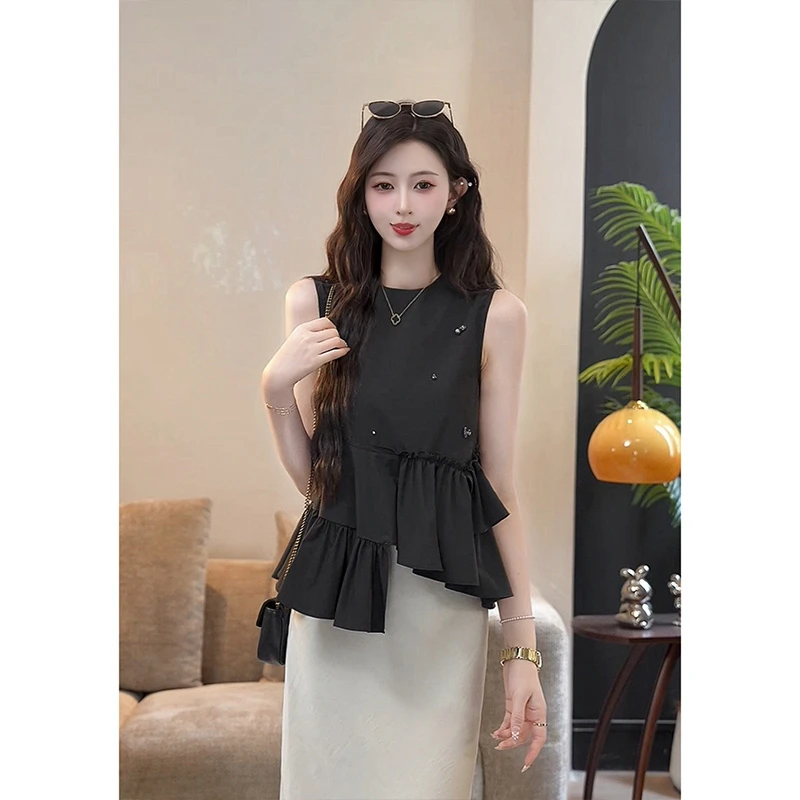 YUANLIANSU/圆脸酥【小雨季风】法式小香风圆领上衣+半身裙两件套