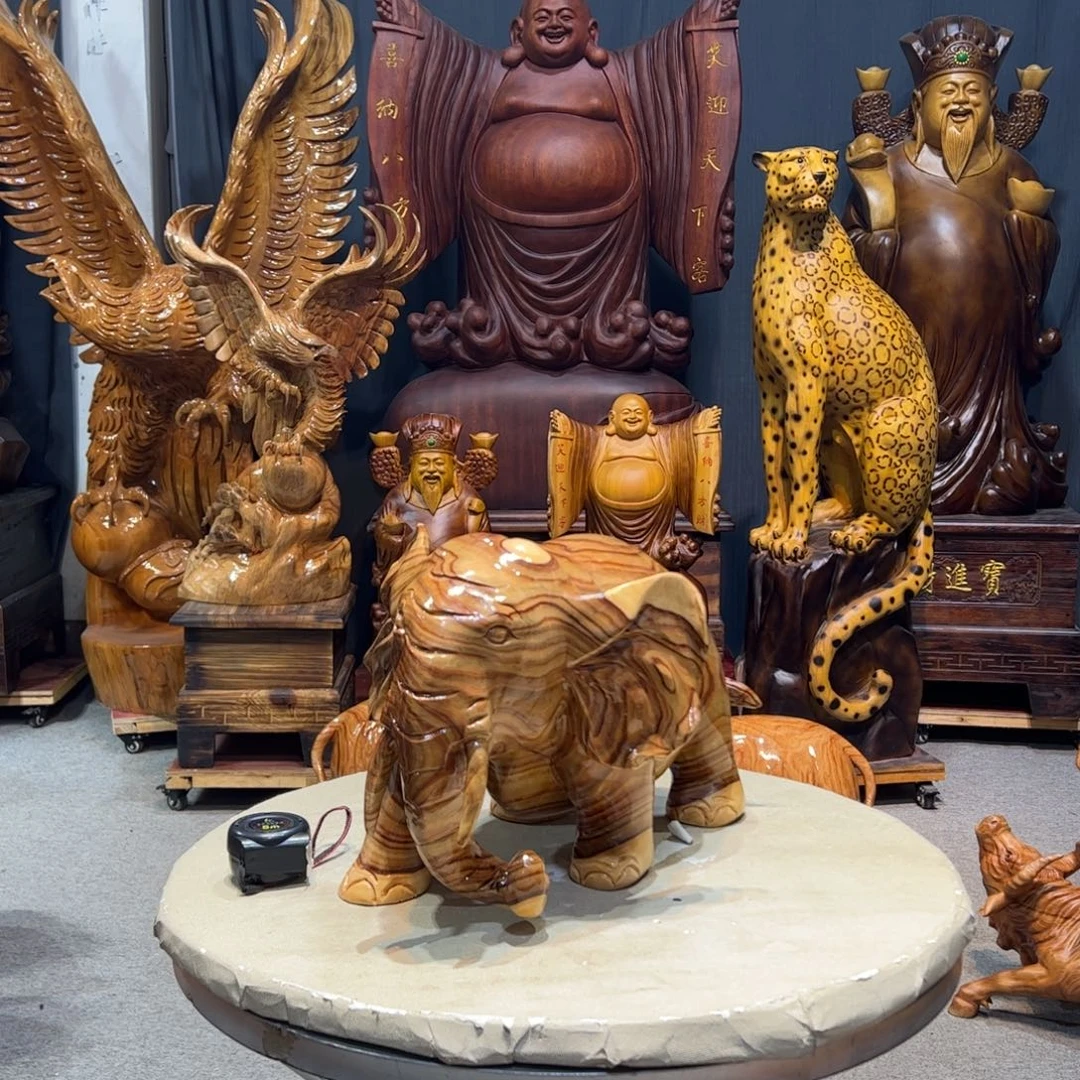 香樟木鹊**梦香樟木材质大象摆件