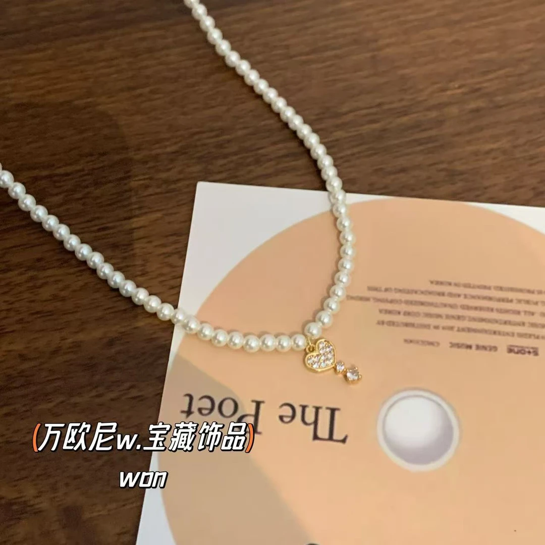 铜合金仿珍珠项链 CHANGE x 心心水滴项链 法式百搭轻奢气质简约