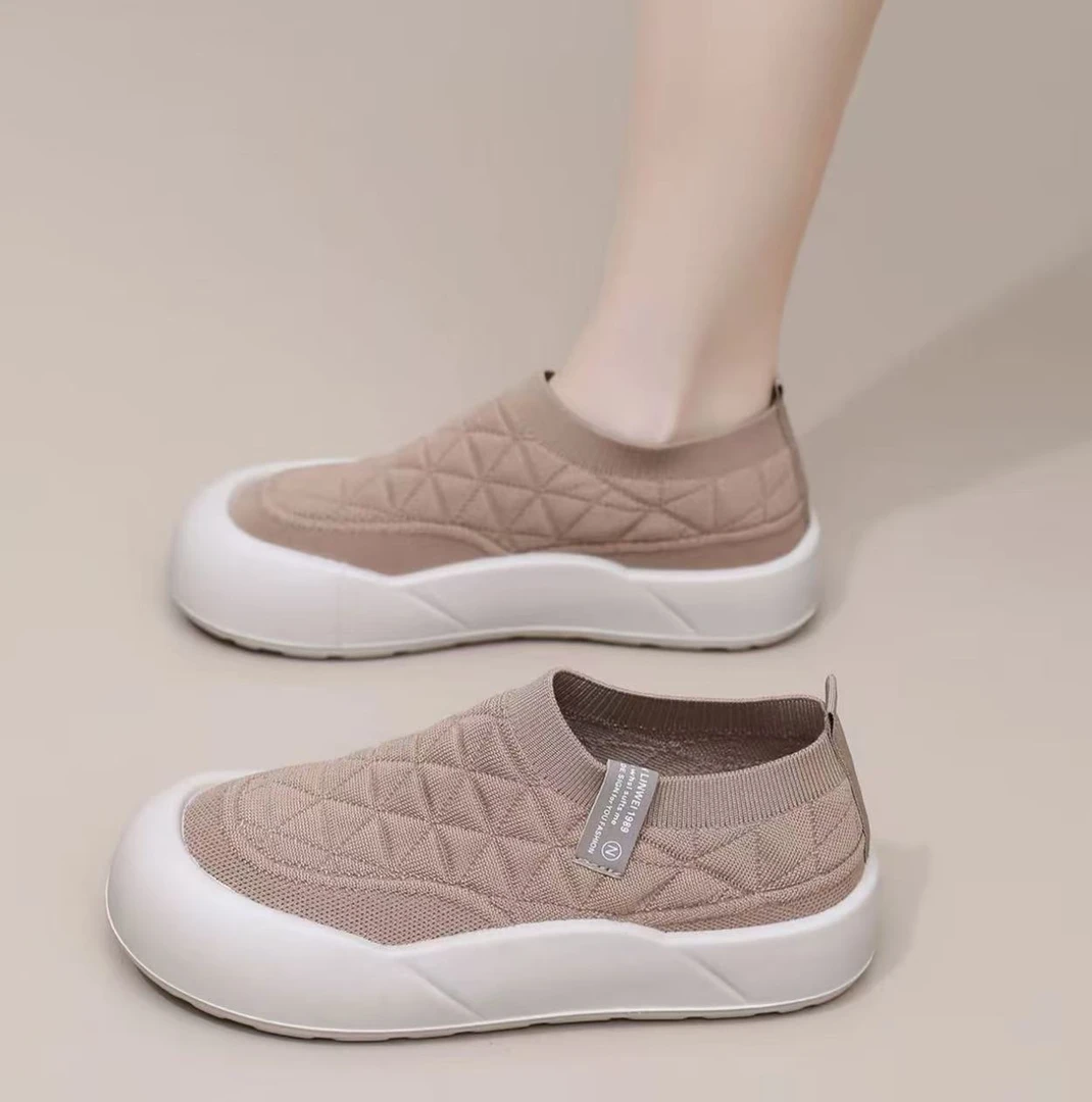 春秋新款单鞋女时尚休闲妈妈鞋厚底舒适一脚蹬休闲鞋平底防滑女鞋