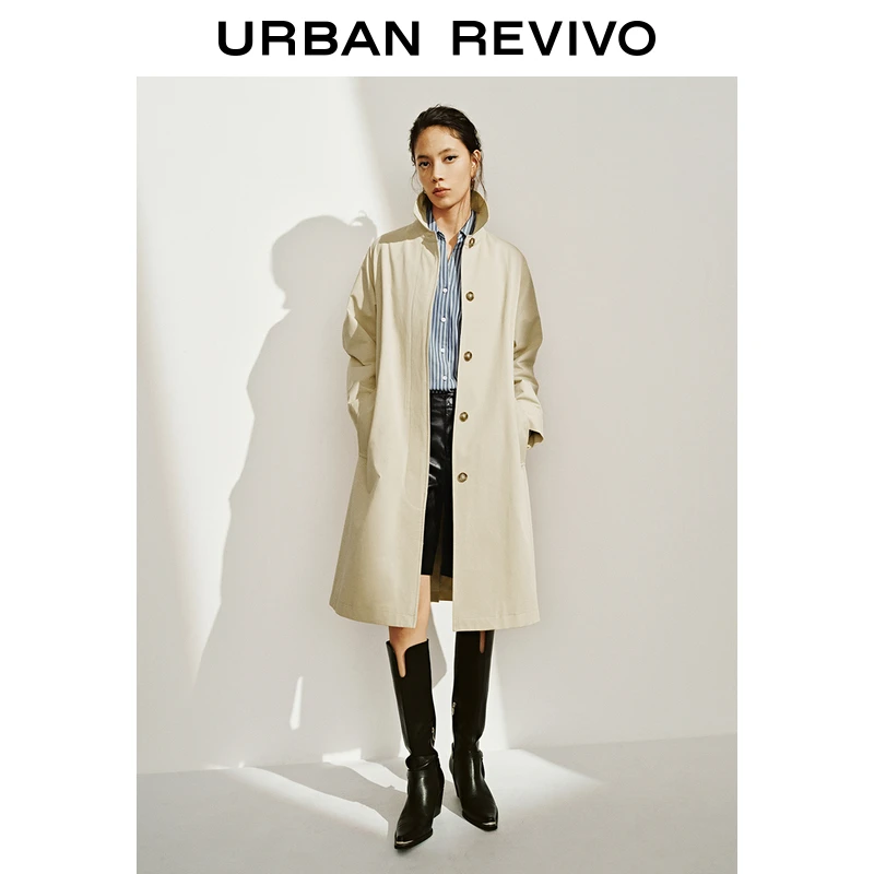 UR2025春季新品女装欧若风复古气质可拆卸腰带风衣外套UWH150016
