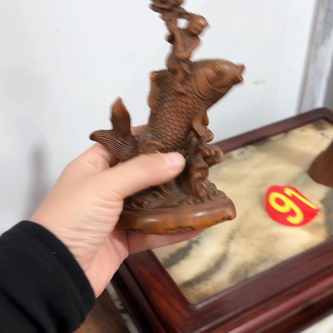 用***强黄杨木鱼摆件一个个个