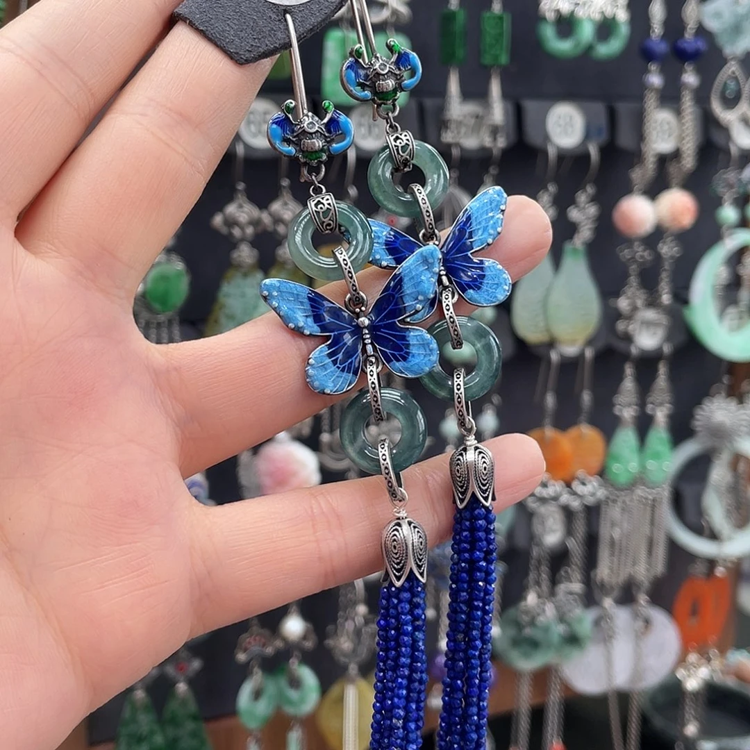 翡翠银S925镶嵌耳饰离**花146ghbhhh