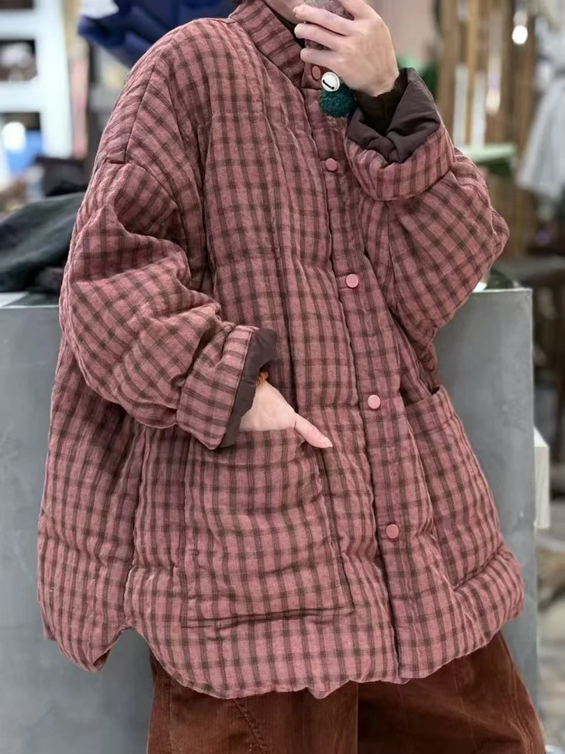 复古休闲加厚保暖外套女文艺百搭棉袄冬季印花设计古兰木