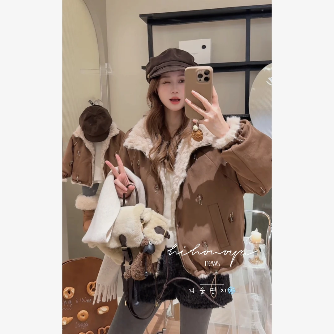 【北欧雪松】五Hihoniya~2025冬季亲子刺绣钉珠双面穿麂皮外套