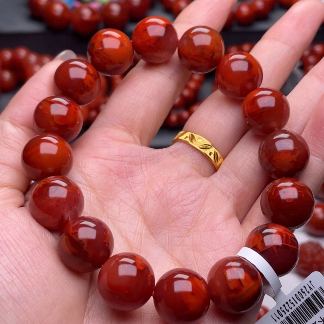 南红玛瑙未镶嵌手链14mm顶品瓦西牛血火焰手串