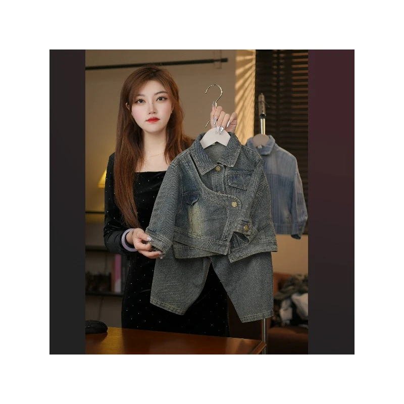 2025春秋新款汉服牛仔儿童洋气休闲复古宽松版牛仔外套20156