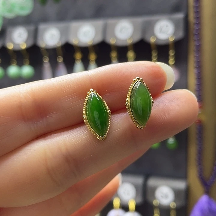 和田玉银S925镶嵌耳饰