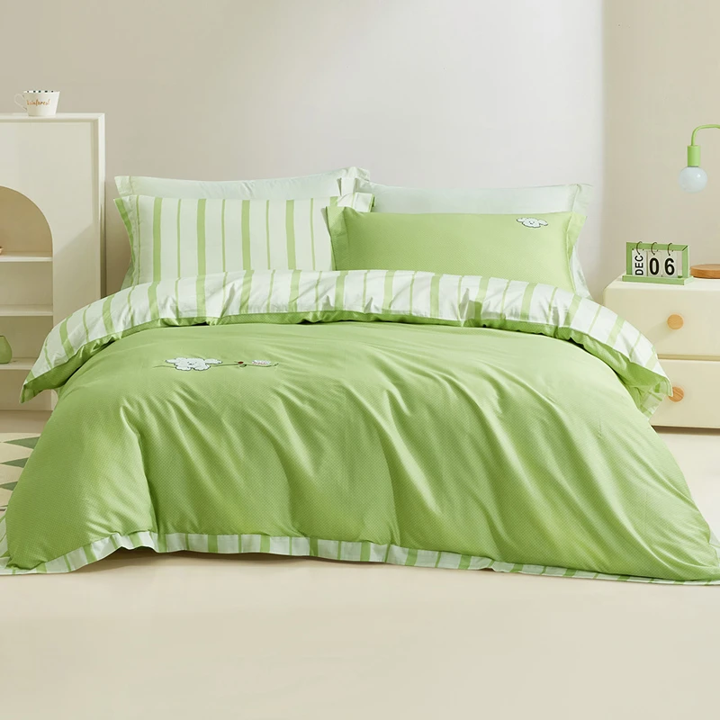 罗莱儿童全棉套件棉被罩被单母婴A类纯色小清新印花床品三四件套