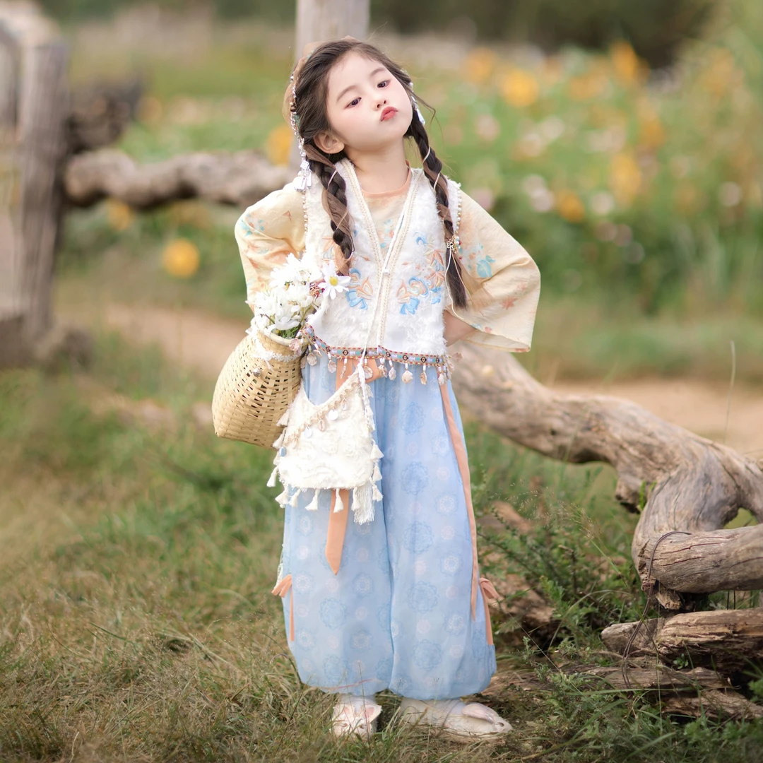 2025秋季新款唐装女童汉服儿童新中式古风古装女孩中国民族风套装