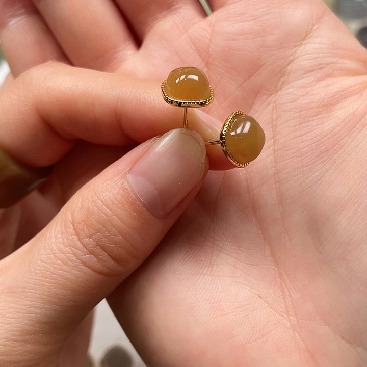 和田玉耳饰银S925镶嵌