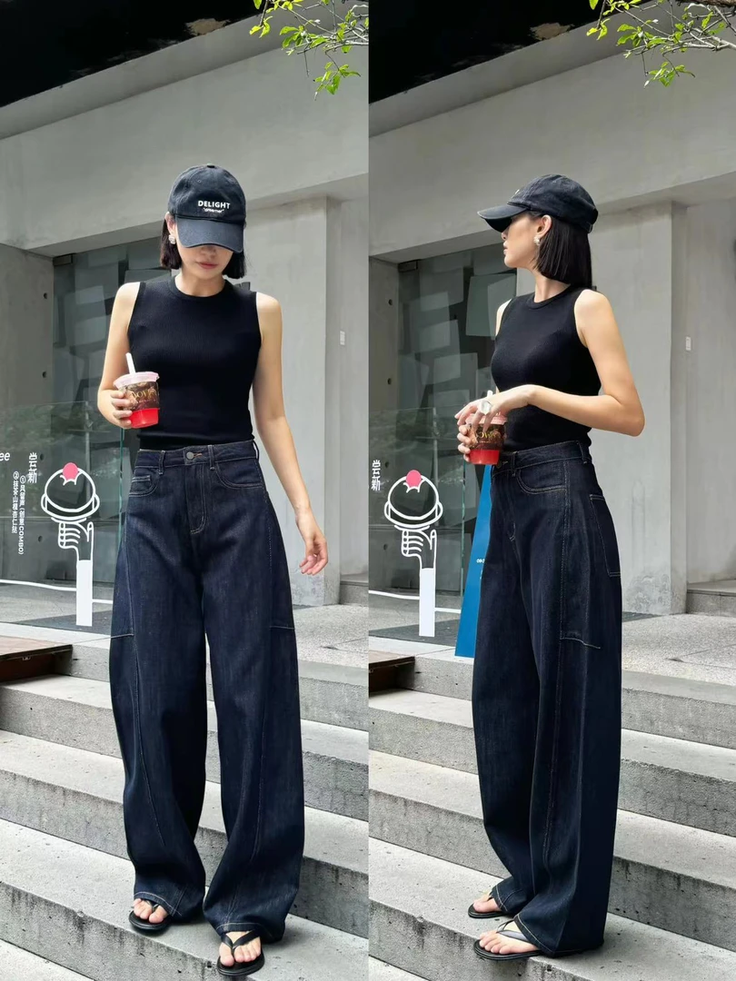 反面起绒活性染明线香蕉牛仔裤弯刀弹力高腰