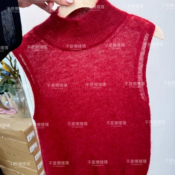 定染无袖马海毛红色！自留～微扎！