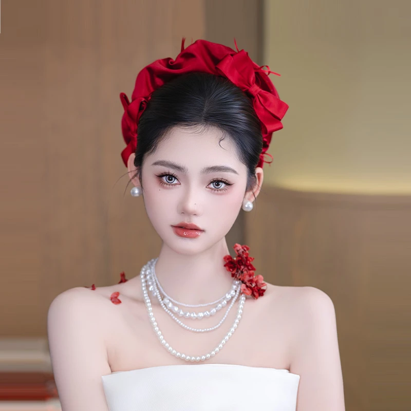 非金属布艺婚庆饰品 韩式缎面大肠发圈蝴蝶结丝带敬酒头饰342514