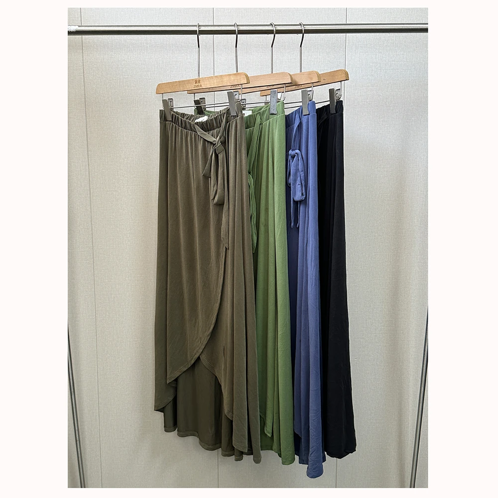 ZM037 夏季新款纯色抽绳松紧腰女士休闲半身裙