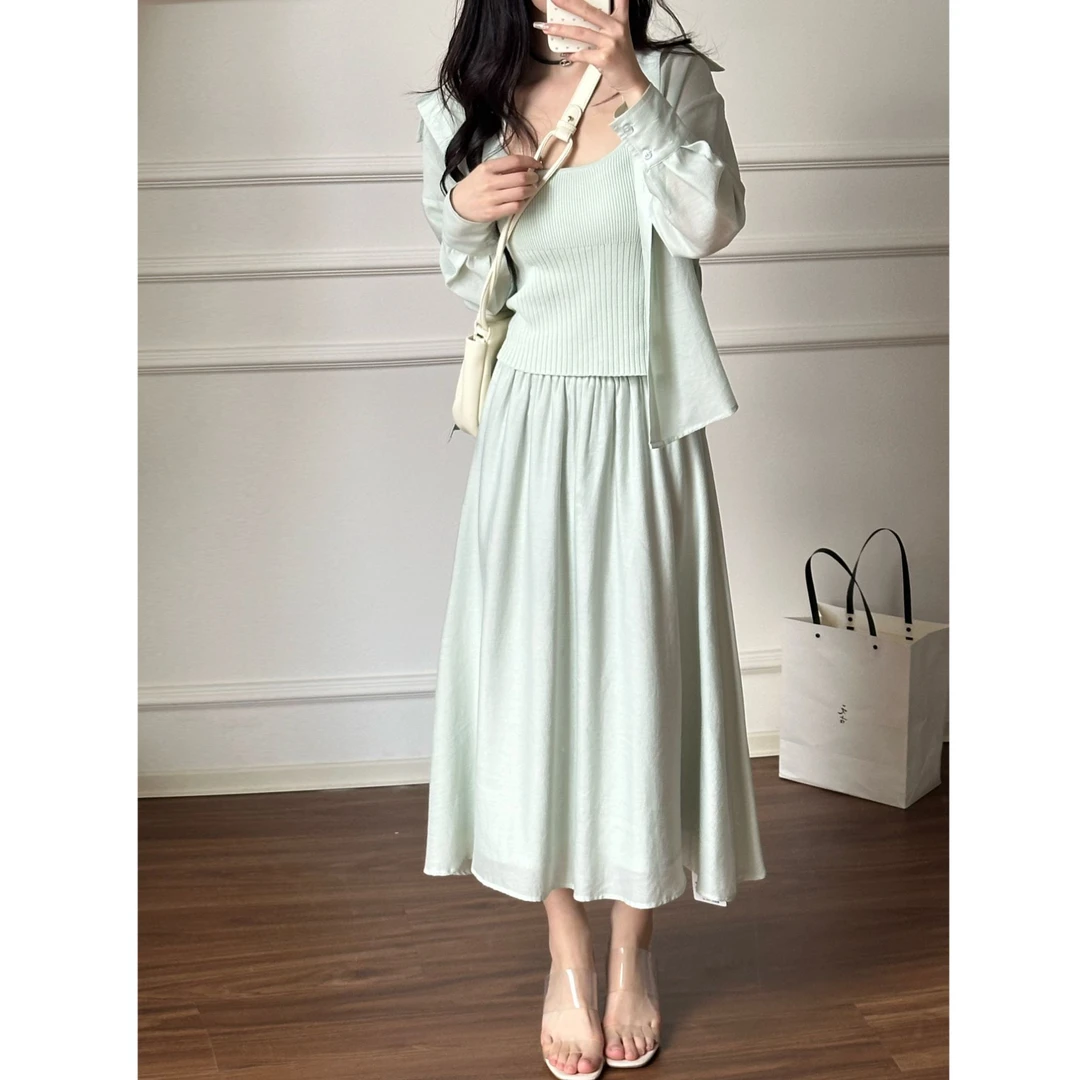 【一四六yisiliu】小个子夏日薄荷曼波衬衫上衣半身裙套装(不含内搭