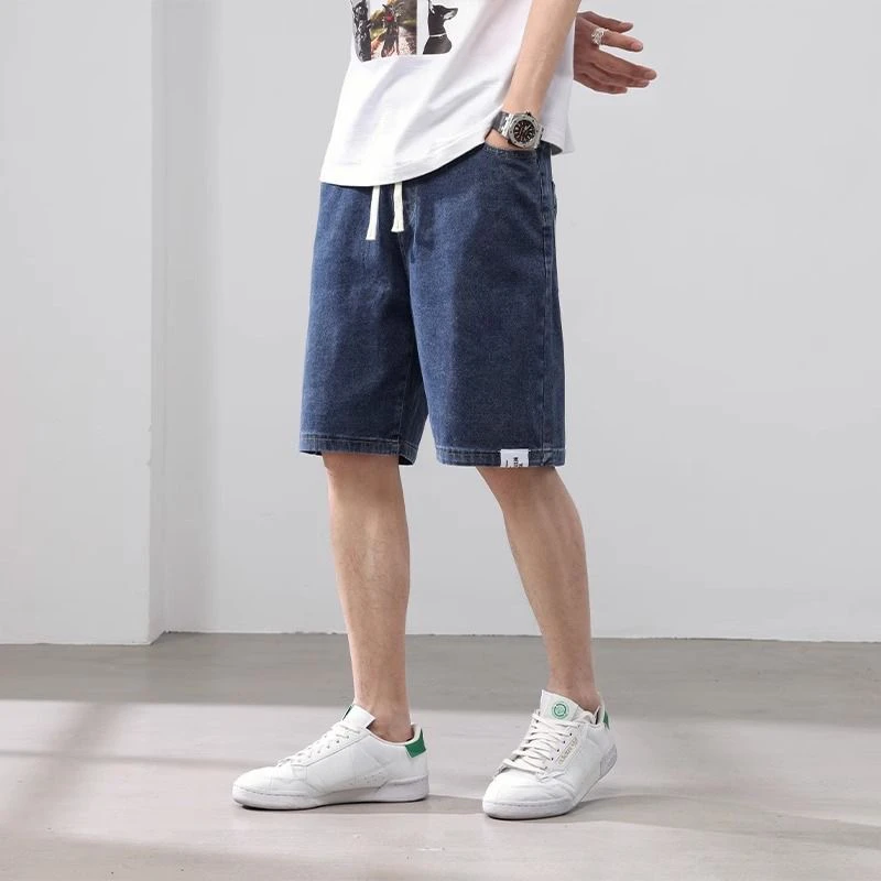 夏季薄款五分裤牛仔裤男2025新款中裤松紧腰裤子修身短裤-5556#