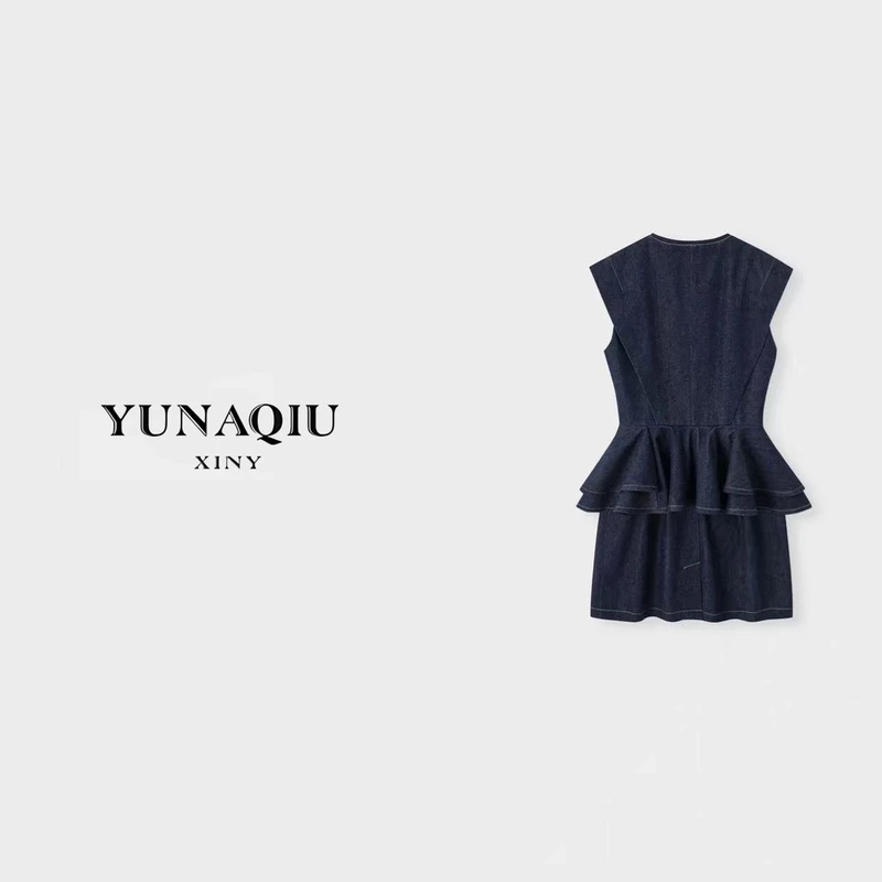 YUNAQIU-气质时尚轻奢修身设计师牛仔连衣裙-9472