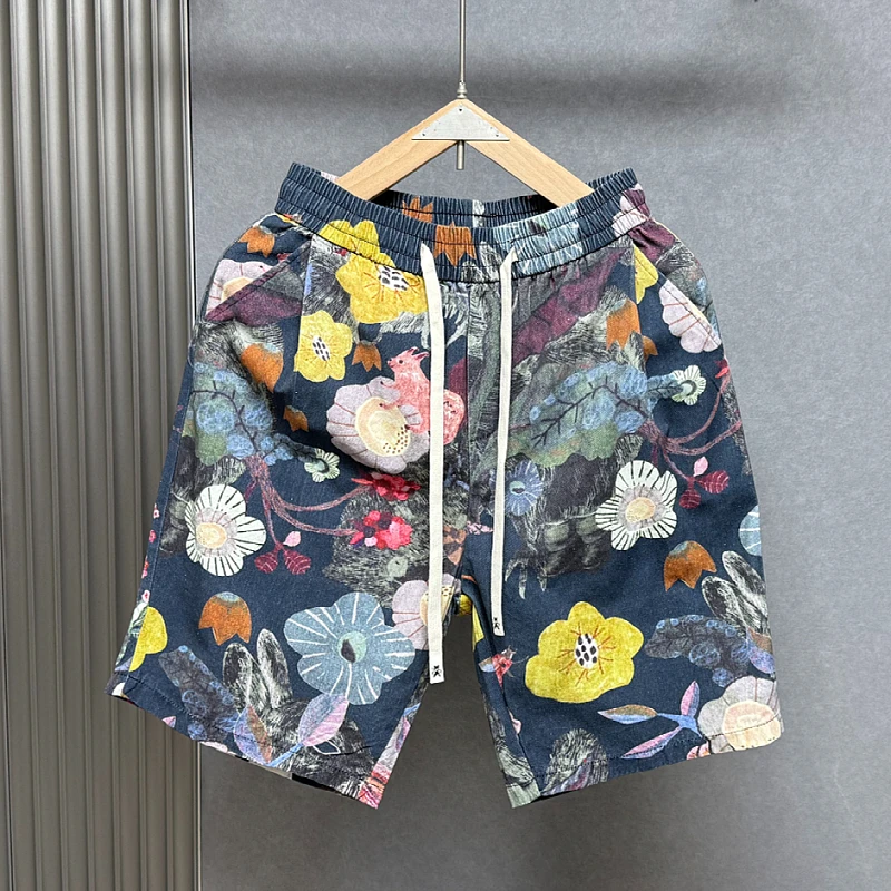 2025夏季新款美式潮流印花短裤男百搭美式高街痞帅宽松休闲五分裤