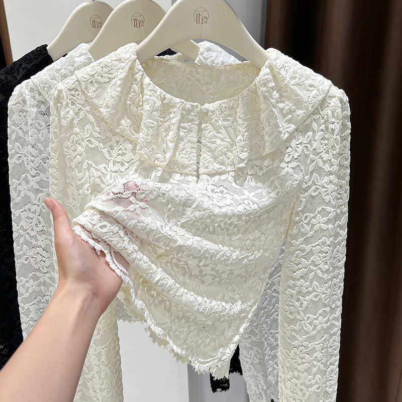 超好看娃娃领蕾丝小衫女长袖春秋新款花纹设计百搭女神范气质上衣