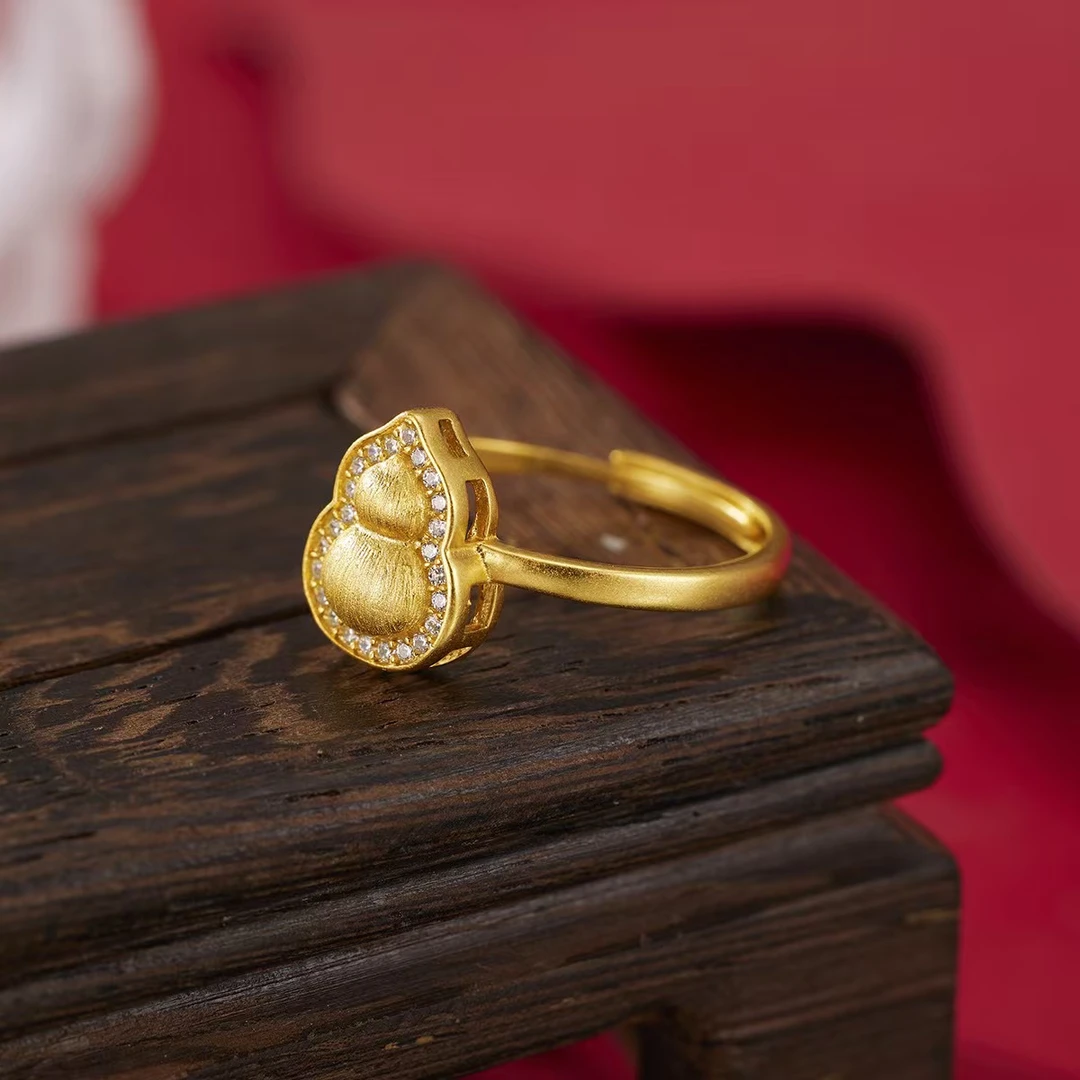 925银戒指 高定葫芦 轻奢 时尚 气质 金色 镶嵌  银葫芦   可调节