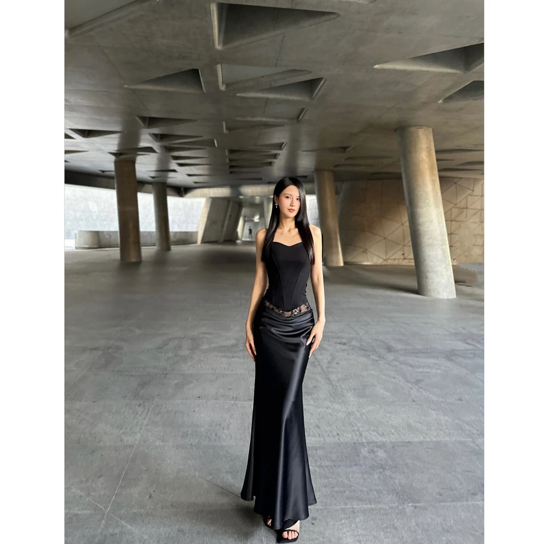 BETTER ME 冷淡风高级感辣妹套装蕾丝拼接缎面半身长裙