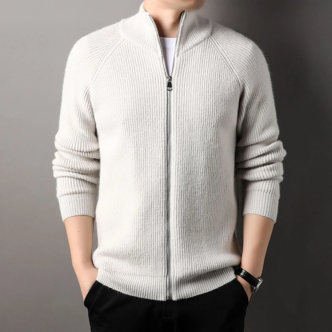 男士立领竖条纹毛衣针织衫休闲时尚开衫外套