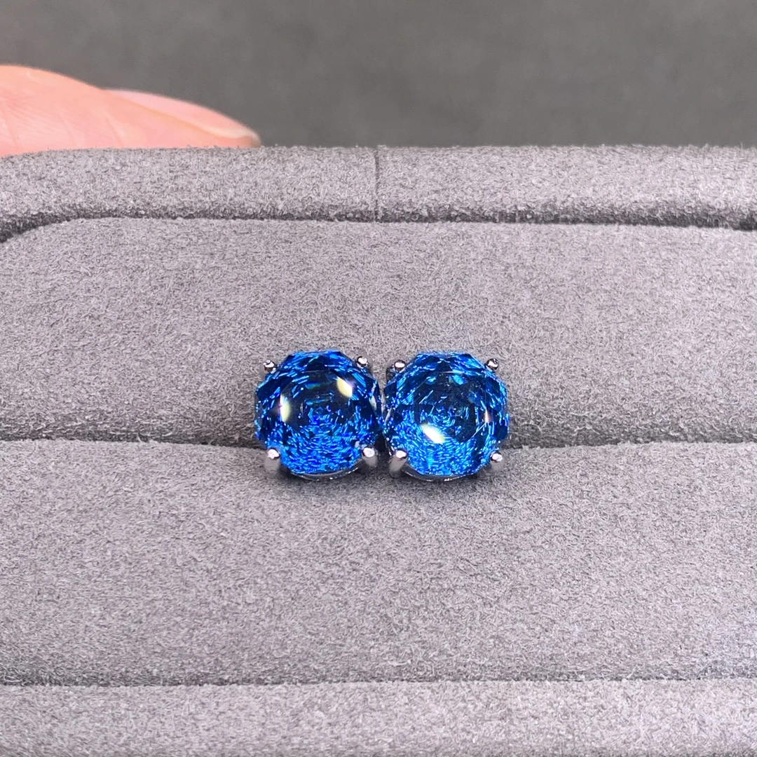 米纳斯吉拉斯州托帕石玫瑰切蓝色妖姬耳钉