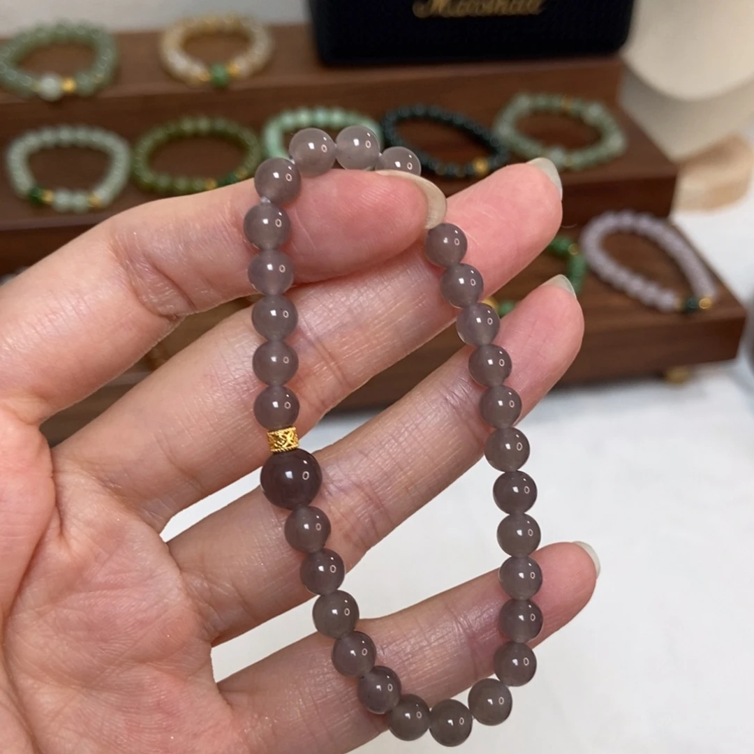 手链银S925镶嵌和田玉福利6mm冰紫